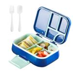 Supvox® Kids Bento Box Lunch Box with Fork & Spoon, 5 Compartments and 65ml Salad Dressing Box, Leak Proof Lunch Box, Multi Compartment Fruit Salad Box, Microwave-Safe (Blue)