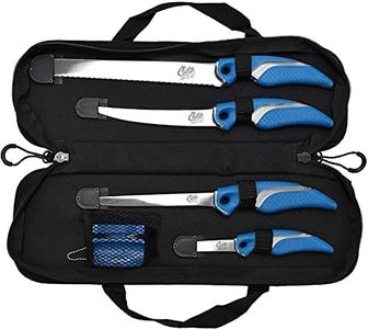 CUDA 6 Piece Knife & Sharpener Set 4 Knives with Corrosion-Resistant Stainless Steel Blade & Non-Slip Grips, 2-in-1 Knife Sharpener & Ballistic Nylon Carry/Storage Case Included