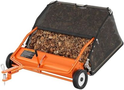 ouluu 48" Orange Lawn Sweeper Tow Behind, Large Capacity Grass Sweeper Tow Behind with 25.16 cu. ft Hopper, Heavy Duty Leaf & Grass Sweeper, Adjustable Height, Easy Dump Rope, Universal Hitch