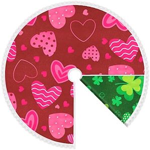 Valentine's Day Tree Skirt 36" Reversible St. Patrick's Day Home Decor Holiday Party Supplies Love Hearts Shamrock Double-Sided Print Mat for Tabletop Trees