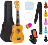 Best Choice Products 21in Acoustic Soprano Basswood Ukulele Starter Kit w/Nylon Carrying Gig Bag, Strap, Colorful Picks, Polishing Cloth, Clip-On Digital Tuner, Extra String - Light Brown