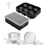 Vinsani 2 Pack Ice Cube Tray with Removable Lid Easy-Release Silicone Flexible Ice Ball Mould and Square Ice Cube Maker LFGB Certified and BPA Free Stackable Durable – Black