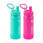 ThermoFlask Double Wall Vacuum Insulated Stainless Steel Water Bottles, 0.5 Liter / 16 Ounce, Aquamarine/Storm Pink, Pack of 2