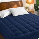 Bare Home Queen Mattress Topper Cotton Top - Fitted Mattress Cover - Cooling Breathable Air Flow - 8" to 21" Deep Pocket - Mattress Pad Protector - Soft Noiseless Mattress Pad (Queen, Dark Blue)