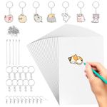 PATPAT® Shrink Plastic Sheet Kit with 20 Pcs Multi Shrinky Art Paper & 100 Pcs Metal Hooks and Keyrings Kit DIY Cartoon Keychain Bag Charms Accessories DIY Heat Shrink Craft Kit for Kids and Adults