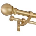 Lwiiom Double Curtain Rods with Aluminum Bouquet Brackets and Round Finials,Warm Gold Curtain Rods for Windows 72 to 144 inch,1-Inches Front and 5/8 Inches Back Double Window Drapery Rod