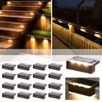 Solpex Solar Step Lights 16 Pack, Solar Outdoor Lights for Fence,Waterproof Solar Powered Outdoor Lights for Deck Porch Stair Railings Deck Yard Garden Patio Pool Decorations (Warm White,Brown)