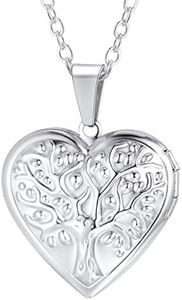 PROSTEEL Collier Femme Coeur Arbre de Vie Chaîne Pendentif Médaillon Porte Photo Gravure Te AMO Bijou Acier pour Fille St Valentin