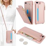 SailorTech for iPhone 7 Plus/8 Plus Phone Case with Credit Card Holder for Women, iPhone 7 Plus/8 Plus Leather Case Wallet Crossbody with Credit Card Slots Zipper Shockproof Case - Rose Gold