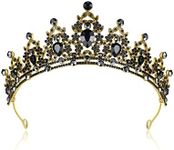 Lovelyshop Royal Black Crystal Gold Alloy Tiara Headpiece for Princess Wedding