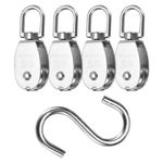 PATIKIL Single Pulley Block Load 165lbs M20 with S Hook, 4 Set 304 Stainless Steel Swivel Lifting Pulley Roller for Hanging Lifting