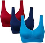 Vermilion Bird Women's 3 Pack Seamless Comfortable Sports Bra with Removable Pads, 3 Pack: Navy Aqua Merlot, XX-Large