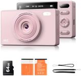 64GB Digital Camera for Kids Photography: 16X Zoom Compact Digital Camera Anti Shake 48MP Video Camera for Vlogging 2 Rechargeable Batteries Beginners Girls Boys Pink