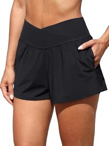ATTRACO High Waisted Swim Shorts Woman Tummy Control Bathing Suit Shorts Water Shorts Black S