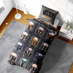 Baby Yoda Mandalorian Single Duvet Cover | Star Wars Mandalorian This is the Way Helmets Design | Officially Licensed Microfibre Reversible Two Sided Design