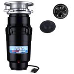 Waste Maid 10-US-WM-158-3B Garbage Disposal Anti-Jam Stainless Steel Food Waste Grinding System, 1/2 HP Standard, Black