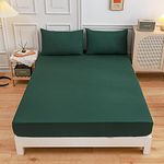 Solid color Fitted Sheets 100% Polyester Bedding Sheets, Chickwin Double King Single Size Bed for Deep Pocket 27cm - Shrinkage Fade Resistant Easy Care (dark green,90x200x27cm)