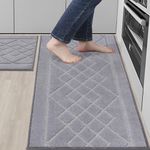 BEQHAUSE Kitchen-Rugs-Sets of 2 Non Slip Machine Washable Kitchen Mats Kitchen Runner Rug & Floor Mats Soft Standing Mats for Kitchen,Grey, 50X76cm+50X122cm