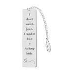 Metal Bookmark Gift,Engraved 'I Don't Watch Porn.I Read it Like a Fucking Lady' Stainless Steel Leaf Pendant Book Mark with Exquisite Gift Box for Women Men Friends Teacher Classmate Book Lovers