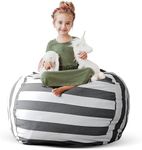 Creative QT Stuff ’n Sit Extra Large 38’’ Bean Bag Storage Cover for Stuffed Animals & Toys, Giant Beanbag Chair for Kids Ages 3-14, Bedroom Organizer for Easter, Grey/White Striped