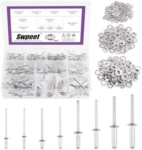 Swpeet 560Pcs Silver 3/32" 1/8" 5/32" 3/16" Pop Rivets Assortment Kit with Stainless Steel Backup Washers, Assorted Aluminum Blind Rivets with Divider Labeled Case for Storage