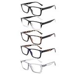 Yuluki 5 Pack Reading Glasses Blue Light Blocking,Spring Hinge Square Frame Computer Readers 1.25 Women/Men Anti Eyestrain/Glare