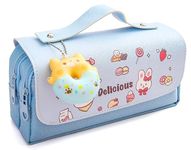 Pencil Case for Girls, Kids Large Capacity Cute Pencil Box with Compartments School Organizer Pen Pouch (Doughnut Blue)