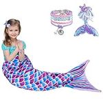 WERNNSAI Mermaid Tail Blanket - Wearable Mermaid Blanket with Sequin Hairpin Bracelet for Girls Teens Purple Blue Soft Flannel Snuggle Blanket 140 x 60 cm Gift for Birthday Christmas