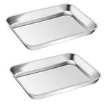 Small Toaster Oven Pan Set of 2, P&P CHEF Stainless Steel Toaster Oven Tarys Baking Pans, Round Smooth Edges & Healthy & Easy Clean, Rectangle 9 x 7 Inches