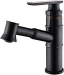 Bathroom Sink Faucet,Brass Single Handle Basin Mixer Tap Compatible with Hot and Cold Water,Matte Black Lavatory Vessel Sink Faucet with Pull Out Sprayer,Deck Mounted,Low (Color : Low) Bathroom Sink F