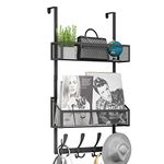 Kaiferty Over The Door Hooks Organizer,Coat Rack with 12 Hooks and 2 Mesh Baskets,Back of Door Storage Organizer for Bathroom,Bedroom,Kitchen,Office(Black)