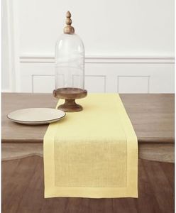 Solino Home Yellow Table Runner 156 Inches Long - 100% Pure Linen Extra Long Table Runner 14 x 156 Inch for Summer - Classic Hemstitch