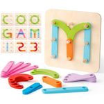 Kidology Wooden Letter Number Construction Puzzle Toy, Learning & Educational Stacking Toy | Montessori Pegboard Activity Toys For Kids | Building Blocks For Kids 3+ years, Preschool Learning STEM Toy