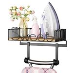 SRIWATANA Ironing Board Hanger Wall Mount, Iron & Ironing Board Holder with Wooden Base - Carbonized Black