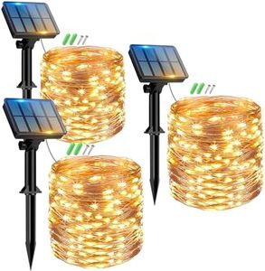 Peasur 3 Pacchi Luci Solari Esterno, 3 x 12M 120LED Catena Luminosa Esterno Solare, Impermeabile Lucine Esterno Energia Solare Filo di Rame Luce Decor Per Giardino Albero Natale, Bianco Caldo