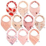 Baby Bandana Dribble Bibs, 10-Pack Cotton Baby Feeding Bibs Super Absorbent Drooling Bibs with Adjustable Snaps for Teething and Drooling (Pink)