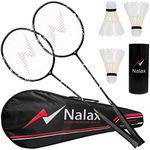 Nalax Badminton Set,2 Player Badminton Rackets Carbon Fiber Badminton Racquet with 3 Shuttlecocks and 1 Carrying Bag,Badminton Backyard Games for Outdoor,Garden,Beach,Family Fun Game