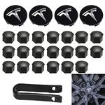 Aero Wheel Cap Kit,Wheel Lug Nut Covers Model 3 Wheel Cap kit with Tesla Logo Hub Center Cover Nut Cover Caps For Tesla Model 3 Model Y (Black)