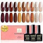 Yueshop Fall Nude Brown Glitter Gel Nail Polish Set,10 Colors Pumpkin Orange Champagne Collection Nail Polish Burgundy Red Glitter Gel Nail Polishes Kit, Soak off UV LED Lamp Nail Polish Gift (8ml)