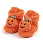 Unisex-Baby Fleece Booties Cozy Baby Bootie Socks Non Skid Gripper Bottom (0-6 Months, Pumpkin Orange)