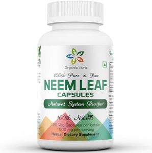 Organic Aura Neem Capsules, 100% Pure and Potent, Raw Green Whole Superfood, Made with USDA Certified Organic Neem, Miracle Detoxifying Agent, Radiant Skin and Immunity,