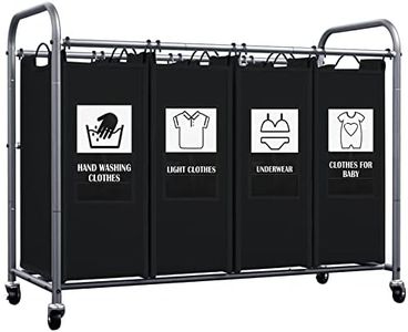 C&AHOME 4-Bag Laundry Sorter Cart, Rolling Laundry Hamper Organizer, Laundry Basket Sorter, Removable Bags with 6 Sorting Card and Heavy Duty Rolling Lockable Wheel for Clothes Storage, Black ULSCM04B