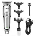 VGR Hair Liner for Men Clippers, Battery Powered T Blade Trimmer, Professional Cordless Zero Gapped Outlining for Barbers, 0mm balding Shape up, Edger Beard, Silver