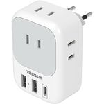 European Travel Plug Adapter, TESSAN Type C Travel Adapter with 4 AC Outlets 3 USB Ports, International Plug Adapter with USB C for Canada/US to Most of Europe EU Italy Spain France Germany