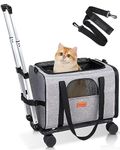 Morpilot Cat Carrier with Wheels Airline Approved, Pet Dog Carrier with Wheels for Small Dogs, Rolling Cat Carrier for Large Cats Puppy Stroller Detachable and Foldable Pet Travel Bag Dark Gray