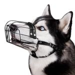 BRONZEDOG Dog Muzzle Adjustable Durable Metal Wire Basket for Large and Extra Large Dogs with Leather Straps Breathable, Drinkable, Training, Prevents Biting