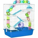 PawHut Hamster Cage, Large Small Animal House, 5-Level Guinea Pig Cage Gerbil Haven, Tunnel Tube System, with Water Bottle, Exercise Wheel, Food Dish, Ramps, Blue