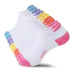 BUDERMMY Running Socks Womens 5 Pairs Trainer Sports Socks for Women Cushioned Breathable Socks Cotton Low Cut Athletic Socks Ladies Casual Nonslip Ankle Socks(white 6 pairs 3-5)