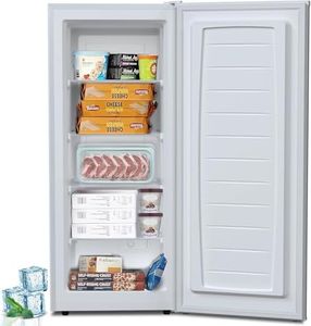 COWSAR 6.0 Cu.Ft Mini Freezer Compact Upright Freezer, Small Stand Up Freezer with Adjustable Thermostat, Removable Glass Shelves, for Bedroom, Home, Office, White