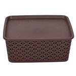 Kuber Industries H5 Large Basket For Storage With Lid|Plastic Storage Basket For Kitchen|Heavy Duty basket & organisers|Durable Side Handles (Brown)